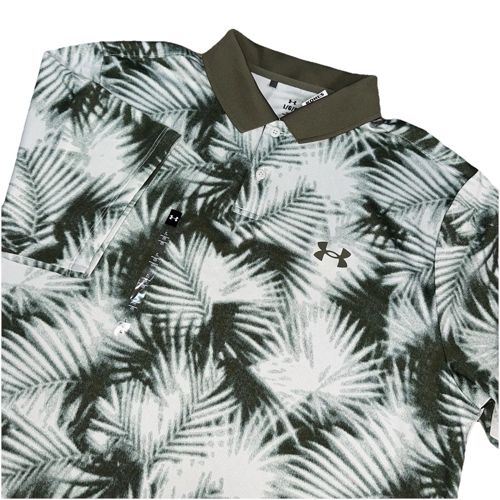 Under Armour‎ Matchplay Performance Golf Polo Loose Green Palm Print Men's L NWT